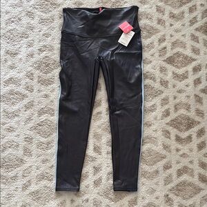 Navy/Cool Blue Faux Leather 7/8 Track Stripe Leggings